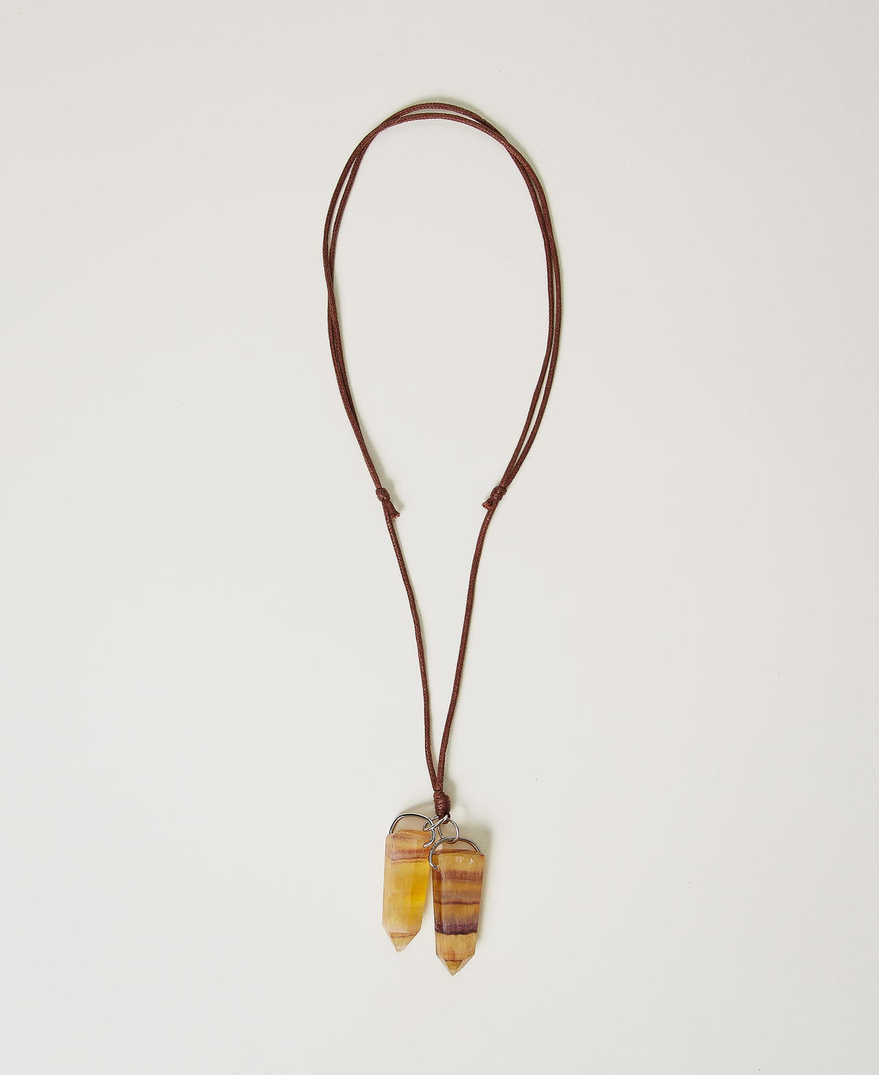 Adjustable necklace with pendant stones Ochre Yellow Woman 242TS501A_12081_0S