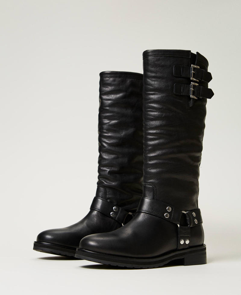 'Darcy' leather biker boots with straps Black Woman 242TST020_00006_02