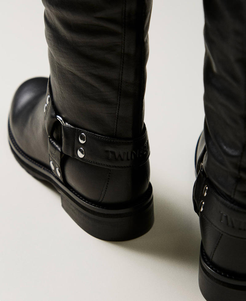 Leather biker style boots hot sale