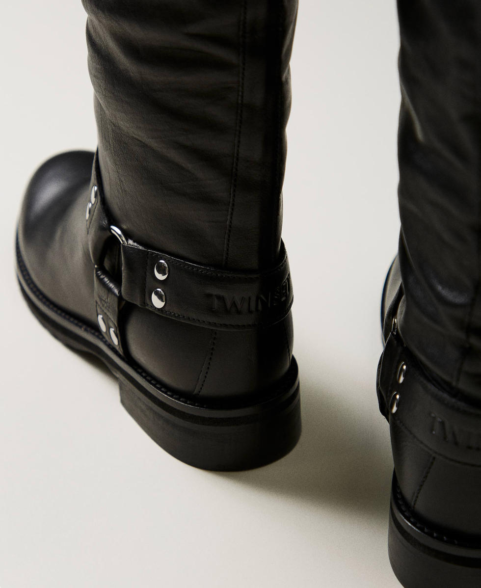 Ladies black biker style boots sales
