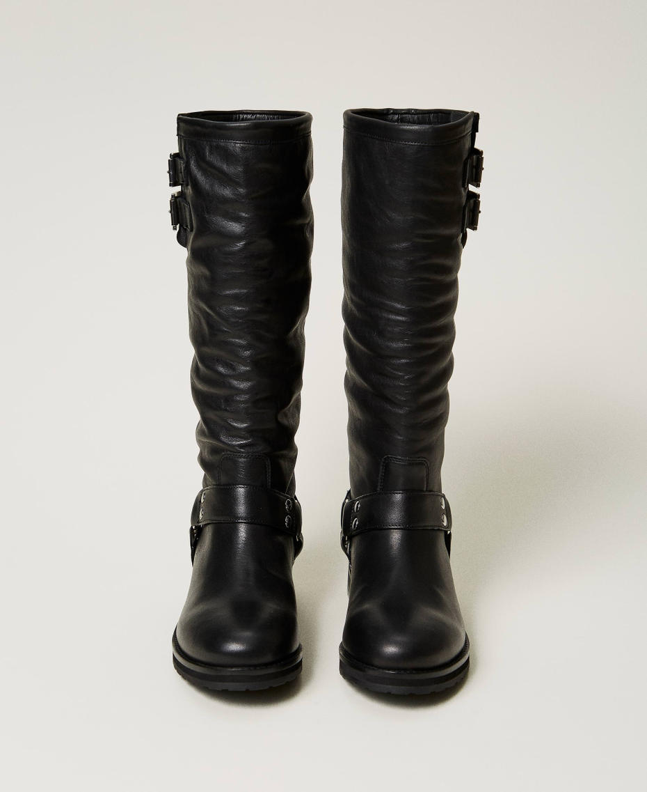 'Darcy' leather biker boots with straps Black Woman 242TST020_00006_04