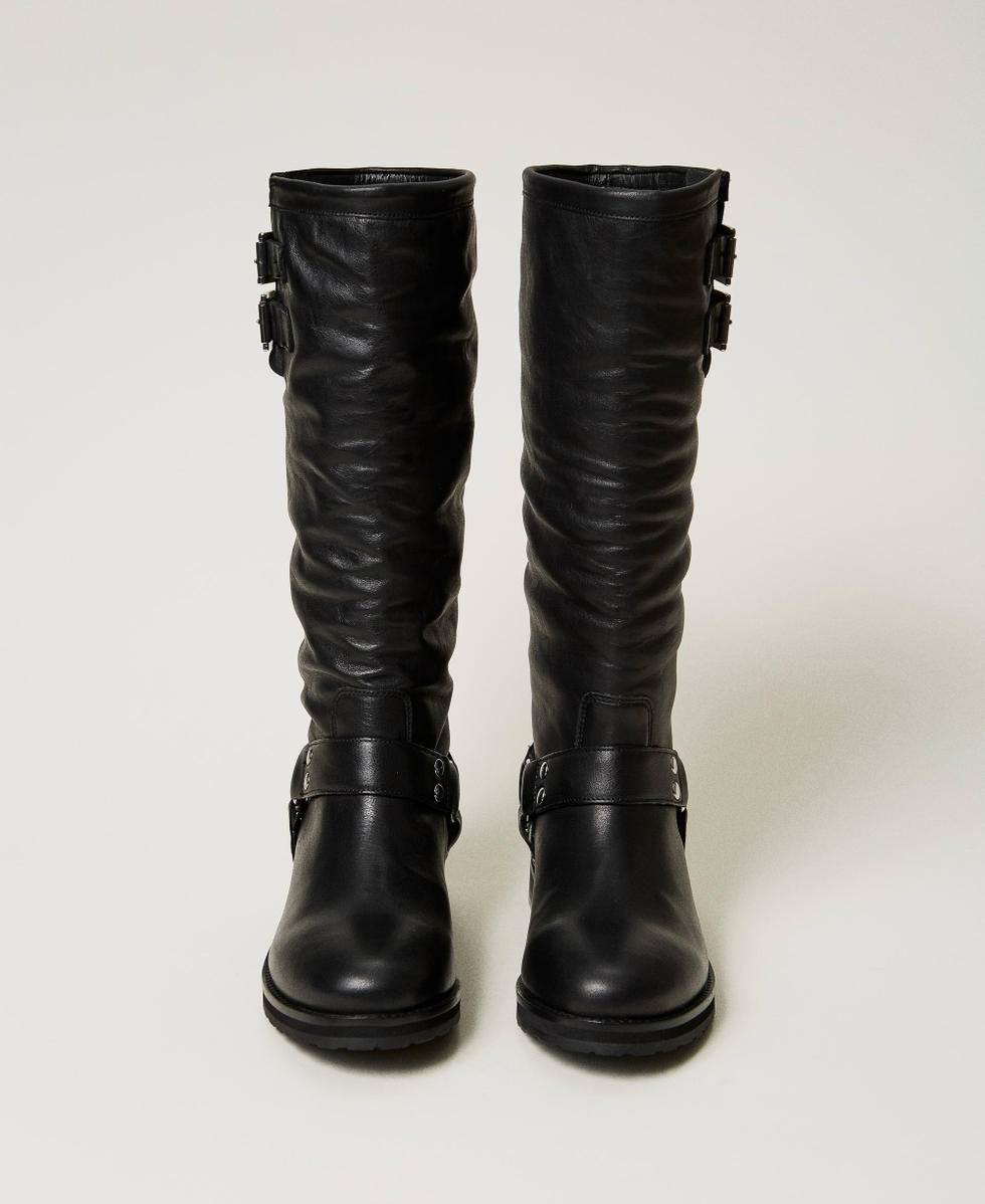 Darcy leather biker boots with straps Woman Black TWINSET Milano