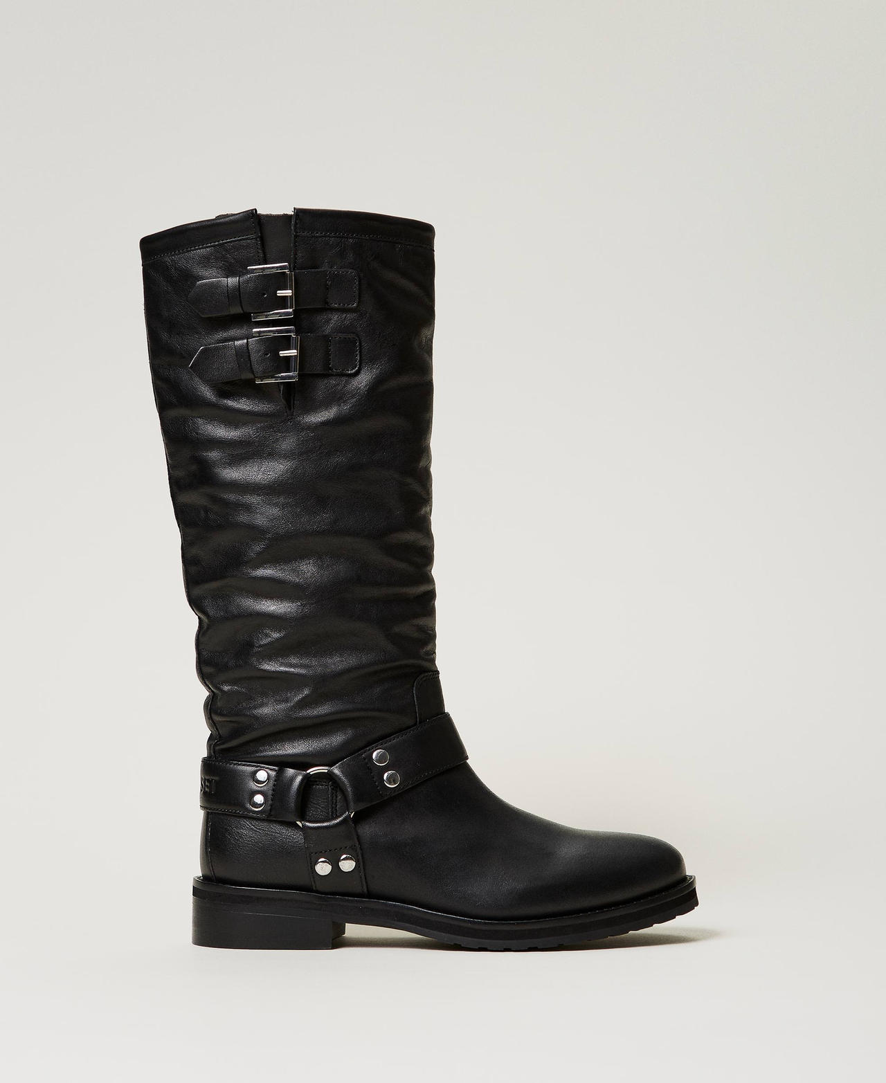 'Darcy' leather biker boots with straps Black Woman 242TST020_00006_0S