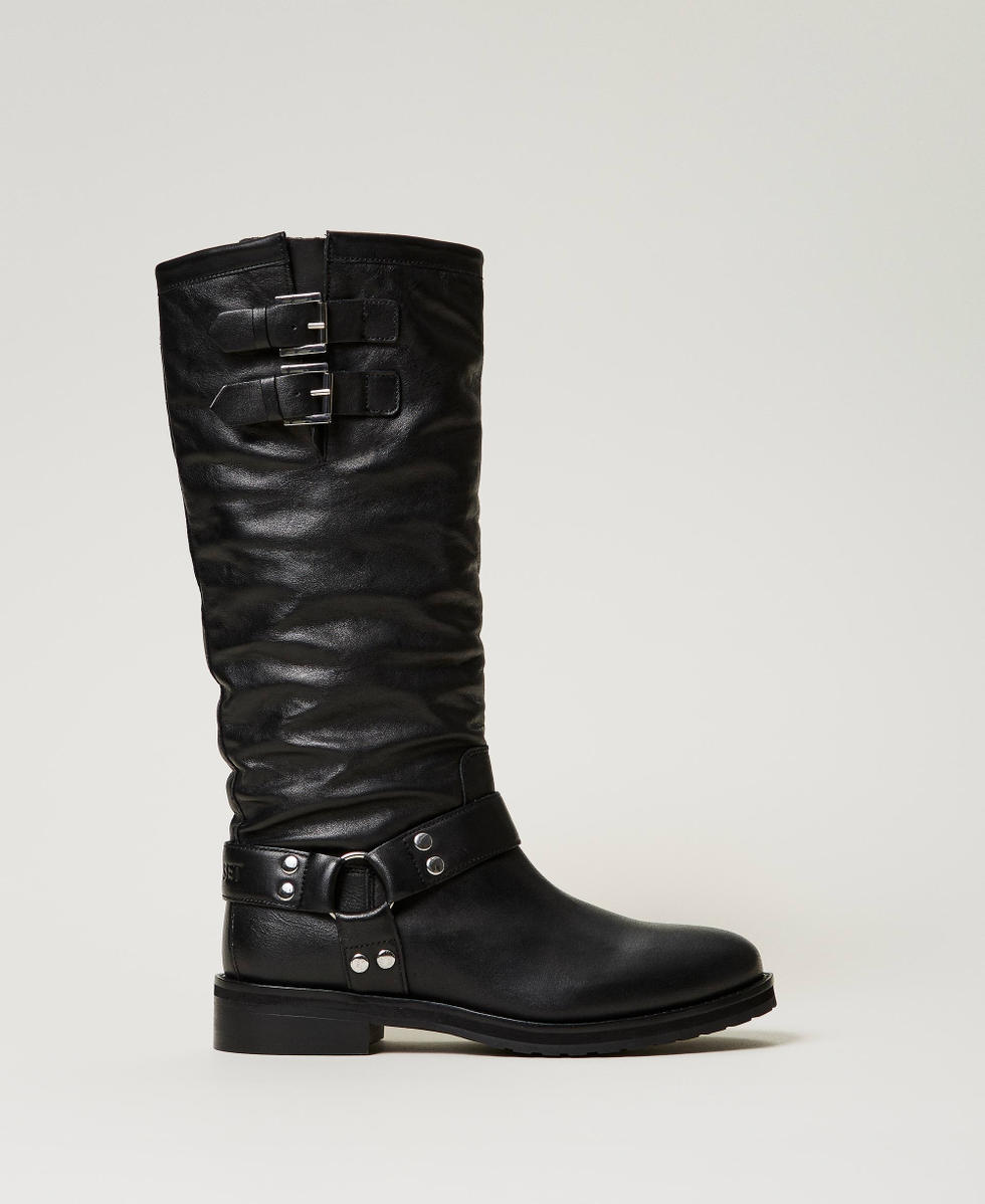 'Darcy' leather biker boots with straps
