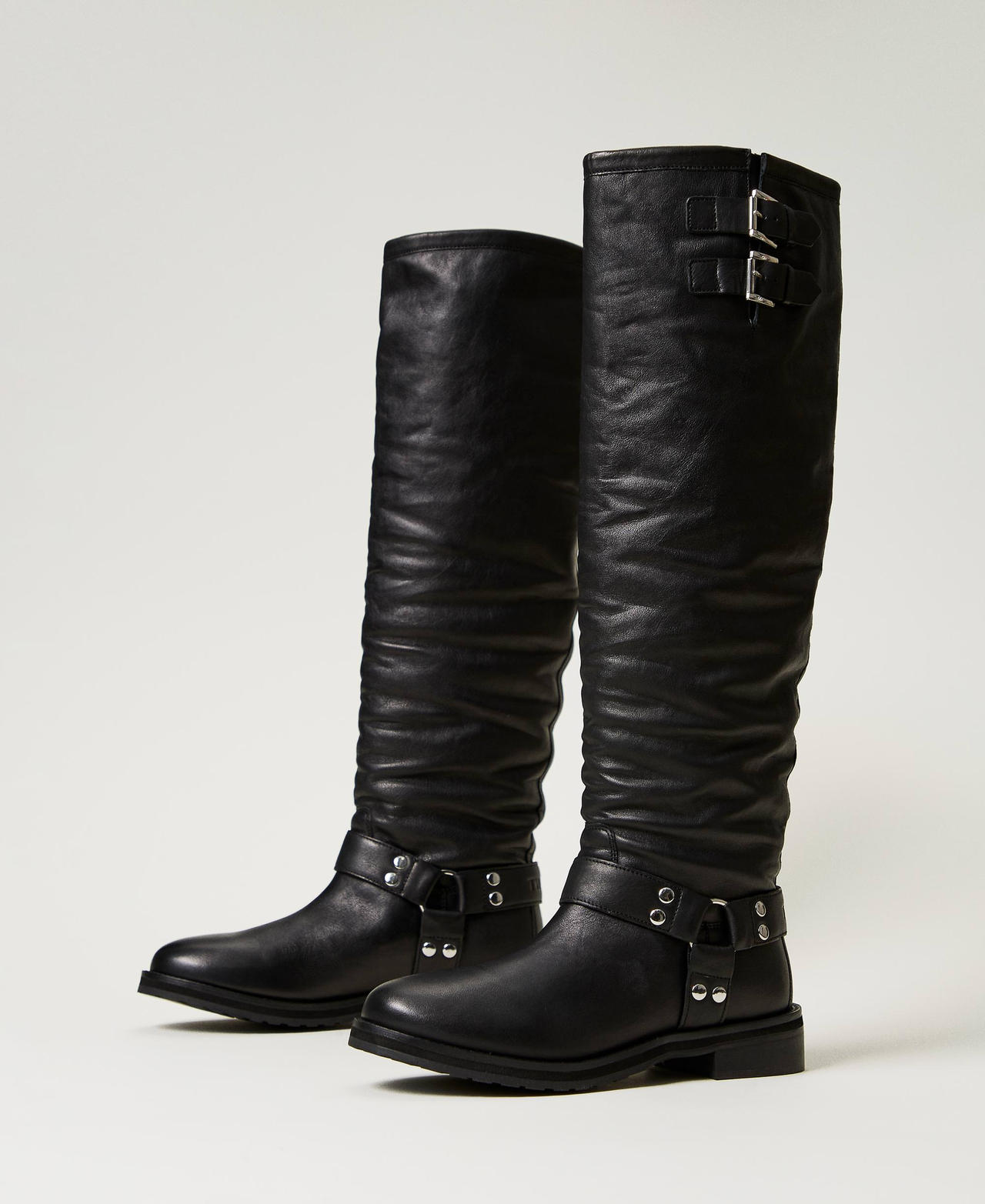 満点の knee Darcy' high Black Woman, straps with boots leather 小物