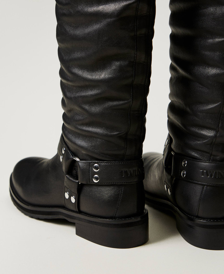Stivali alti 'Darcy' in pelle con cinturini Nero Donna 242TST022_00006_03