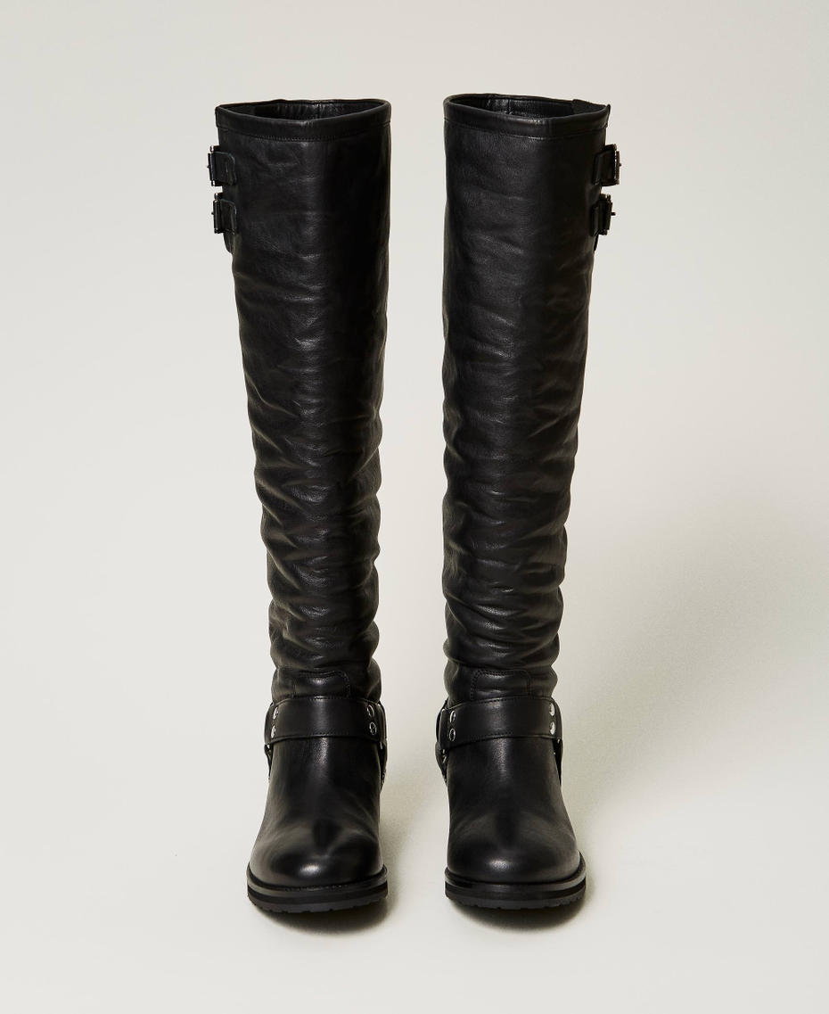 Stivali alti 'Darcy' in pelle con cinturini Nero Donna 242TST022_00006_04