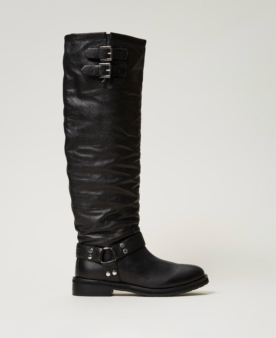 'Darcy' knee high leather boots with straps Black Woman 242TST022_00006_S0