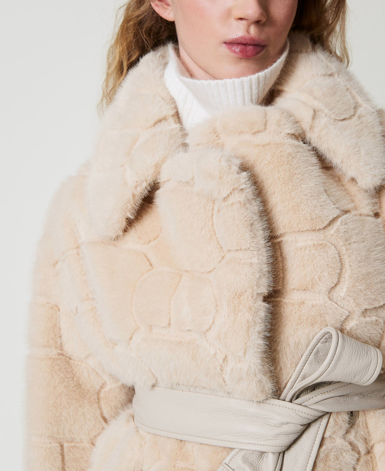 Neutral faux fur jacket discount