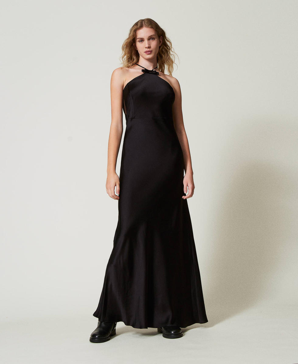 Long satin halter dress