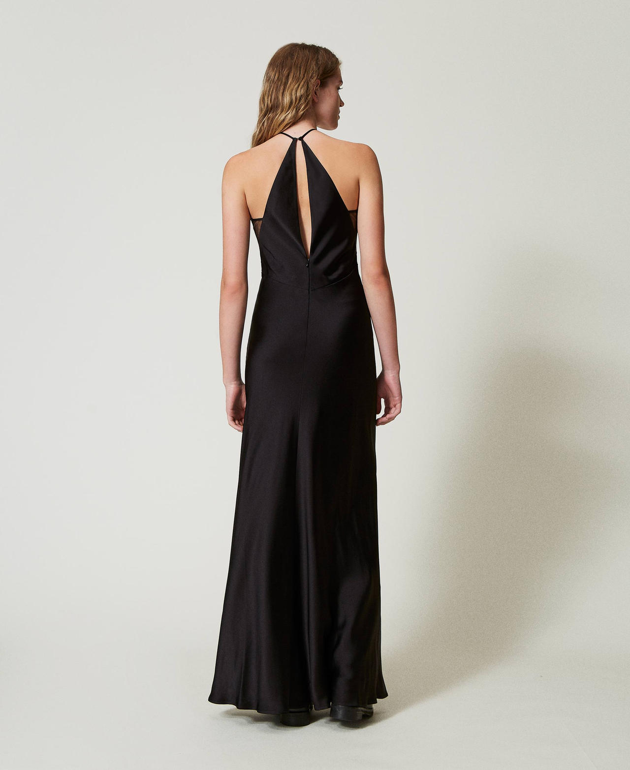 Long satin halter dress