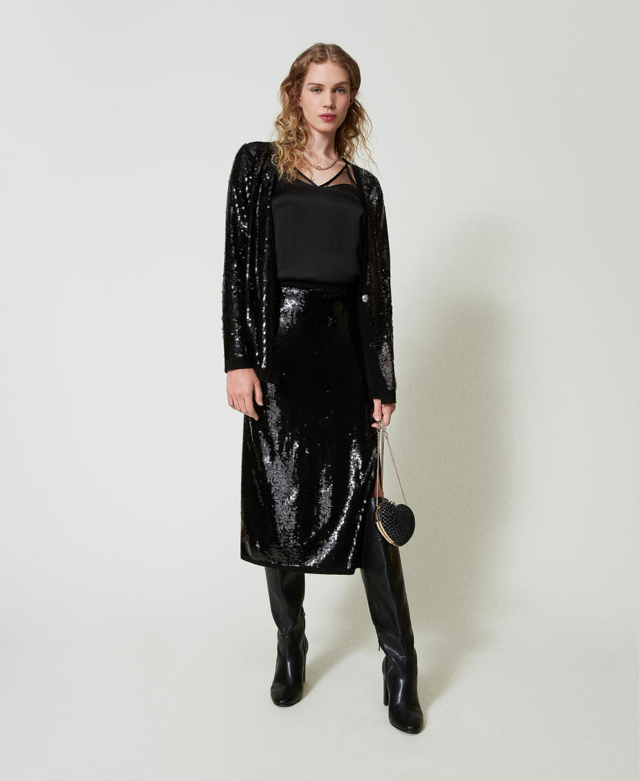 Satin and tulle top Black Woman 242TT2053_00006_T0