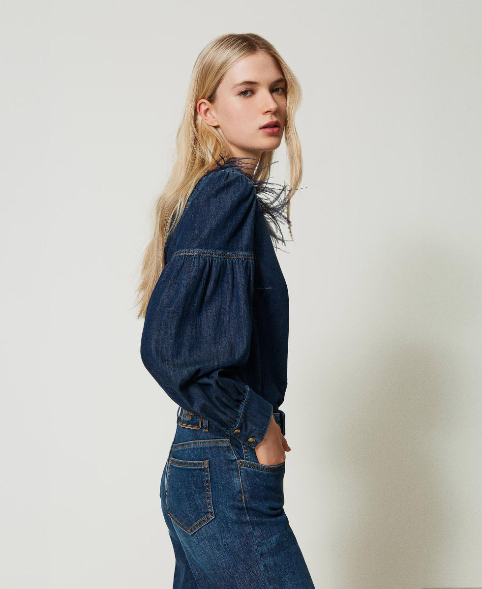 Camisa vaquera con plumas Mujer Azul TWINSET Milano