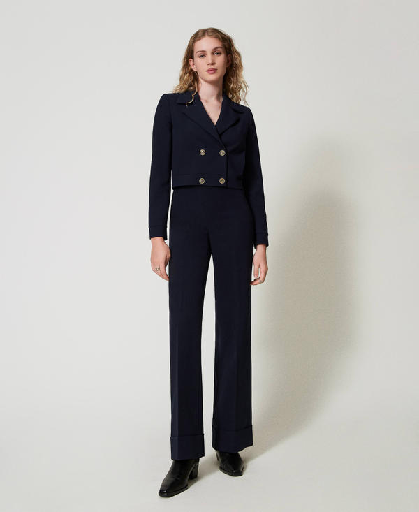 Pantaloni a vita alta in cady cr&ecirc;pe