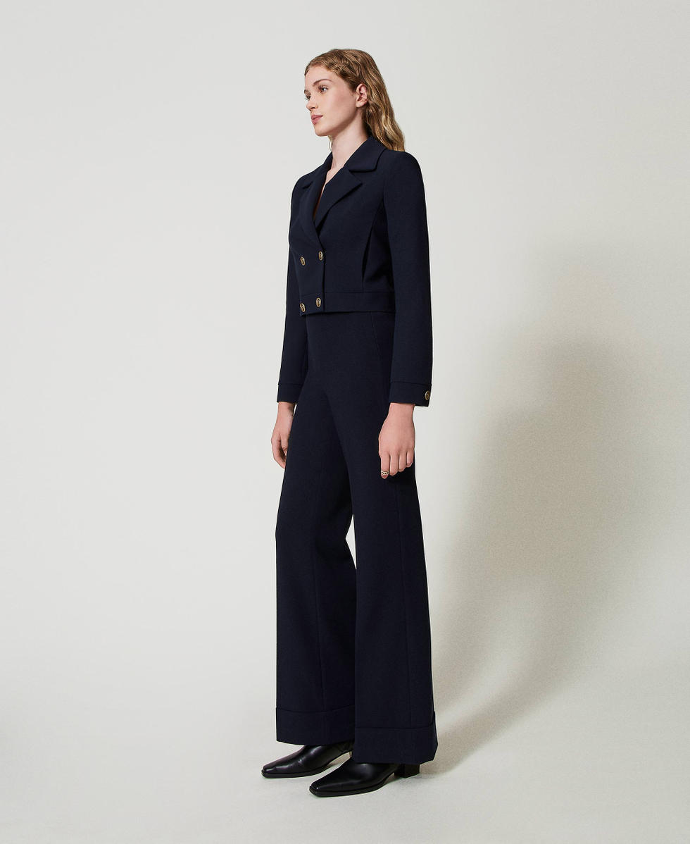Pantalon taille haute en cr&ecirc;pe cady Bleu Classique Femme 242TT2101_11956_02