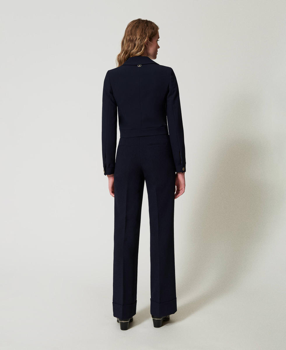 Pantalon taille haute en crepe cady Femme Bleu TWINSET Milano
