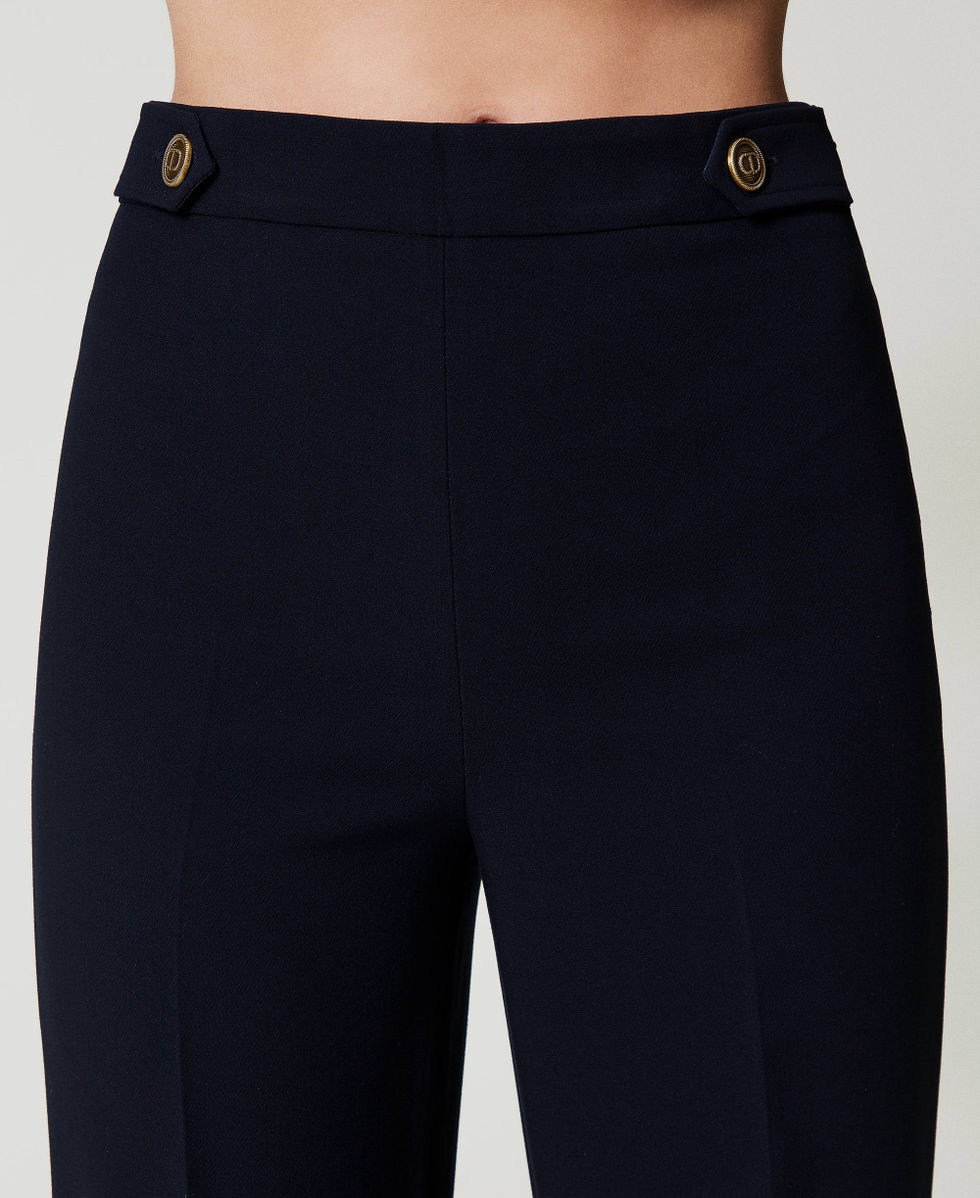 Pantalon taille haute en cr&ecirc;pe cady Bleu Classique Femme 242TT2101_11956_04