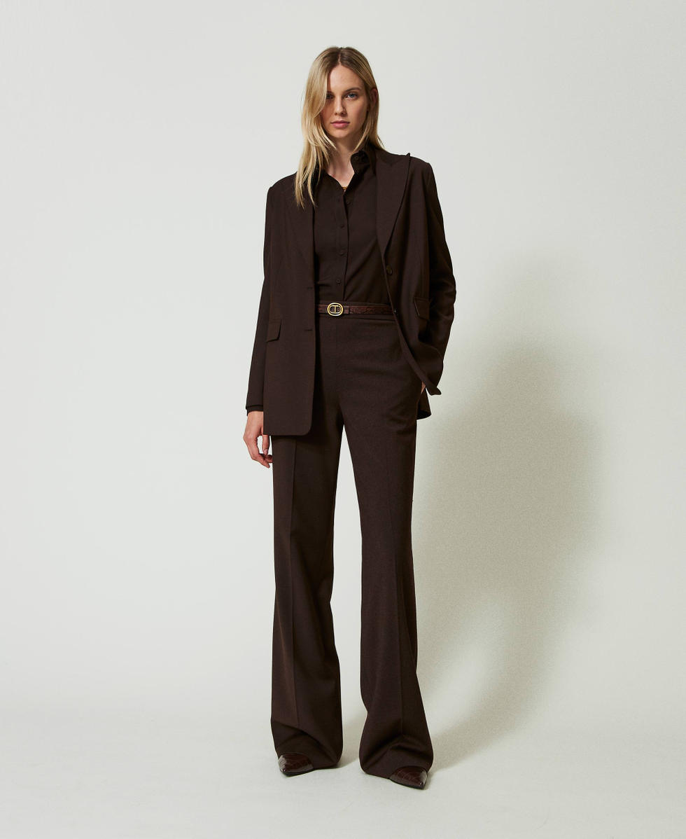 Pantalon taille haute en laine stretch Femme Marron TWINSET Milano