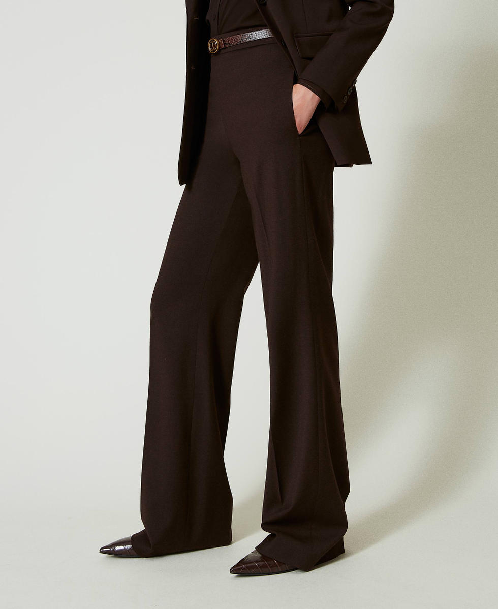 Pantalon taille haute en laine stretch Femme Marron TWINSET Milano