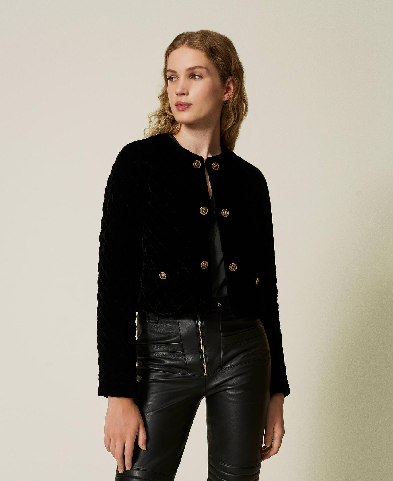 Quilted velvet jacket Woman, Black | TWINSET Milano