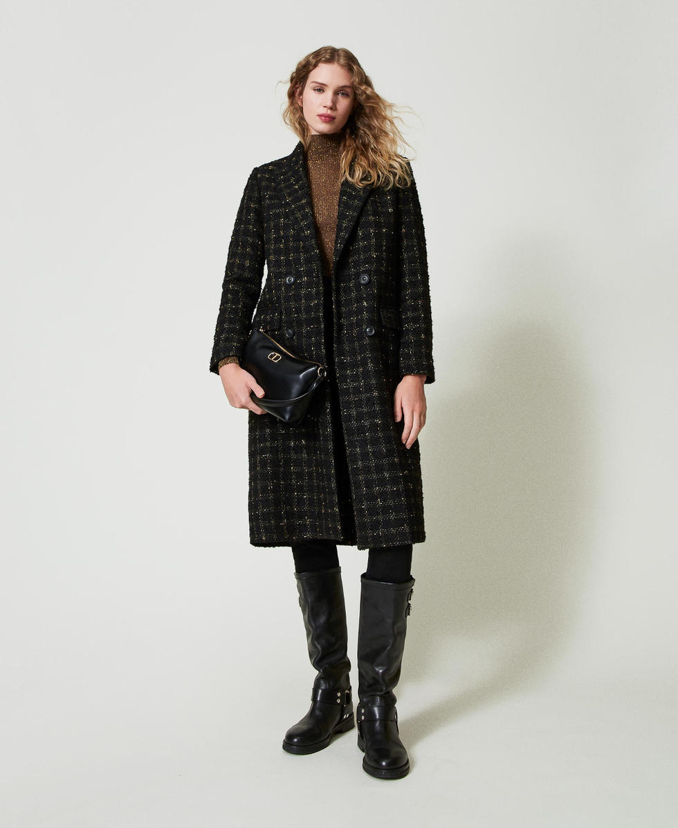 Boucl&eacute; coat with check pattern Black / Gold Boucl&egrave; Woman 242TT2151_12009_01