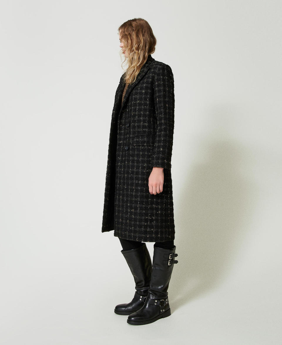 Bouclé coat with check pattern Black / Gold Bouclè Woman 242TT2151_12009_02