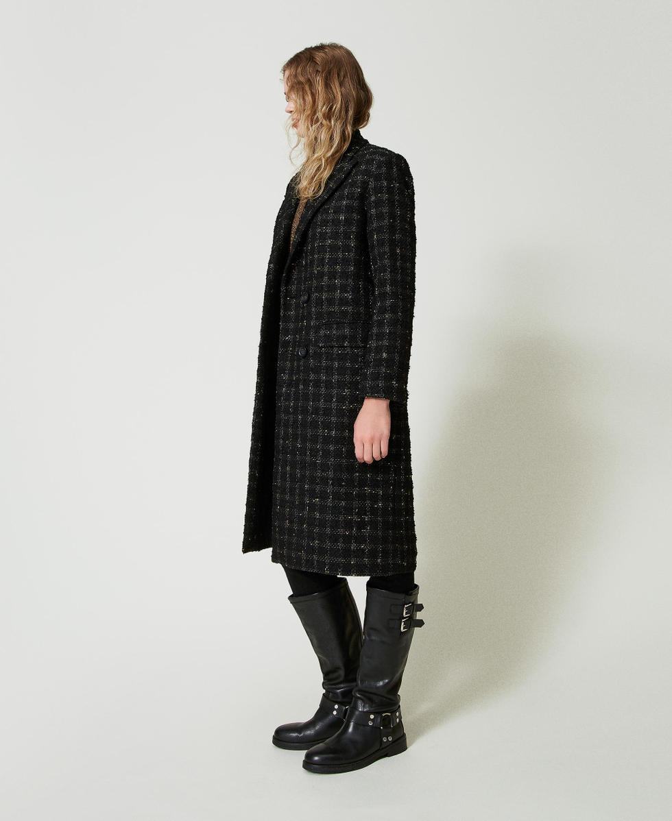 Boucle coat with check pattern Woman Black TWINSET Milano