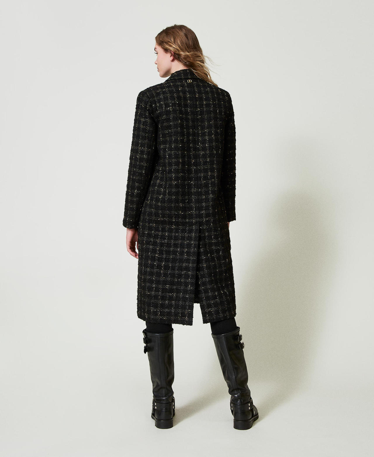 Bouclé coat with check pattern Black / Gold Bouclè Woman 242TT2151_12009_03