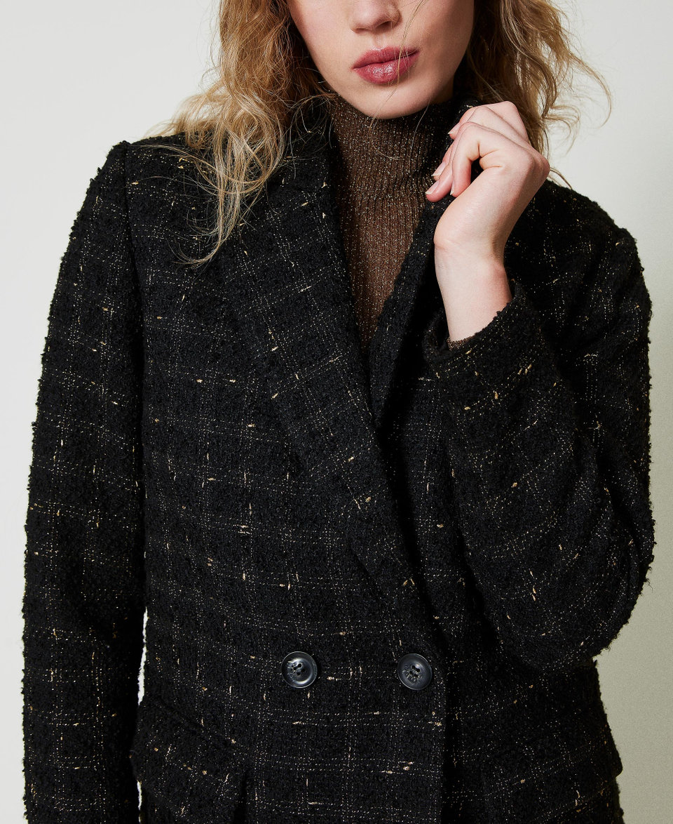 Bouclé coat with check pattern Black / Gold Bouclè Woman 242TT2151_12009_05