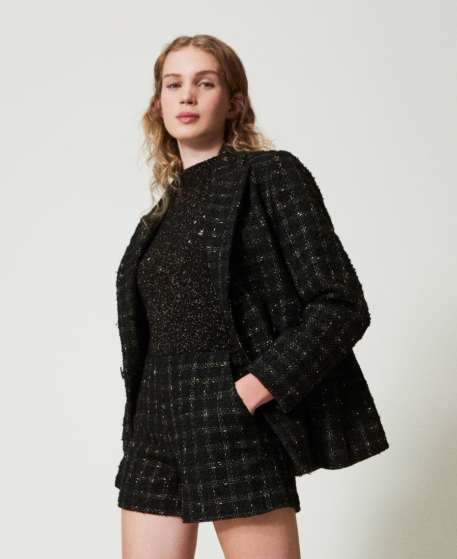 Bouclé shorts with check pattern Black / Gold Bouclè Woman 242TT2152_12009_03