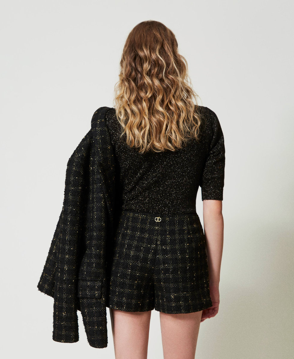Boucl&eacute;shorts mit Karomuster Boucl&eacute; Schwarz / Gold Frau 242TT2152_12009_04