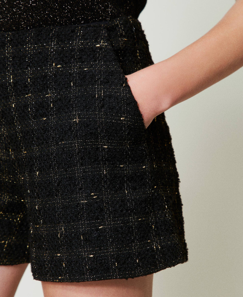 Bouclé shorts with check pattern Black / Gold Bouclè Woman 242TT2152_12009_05