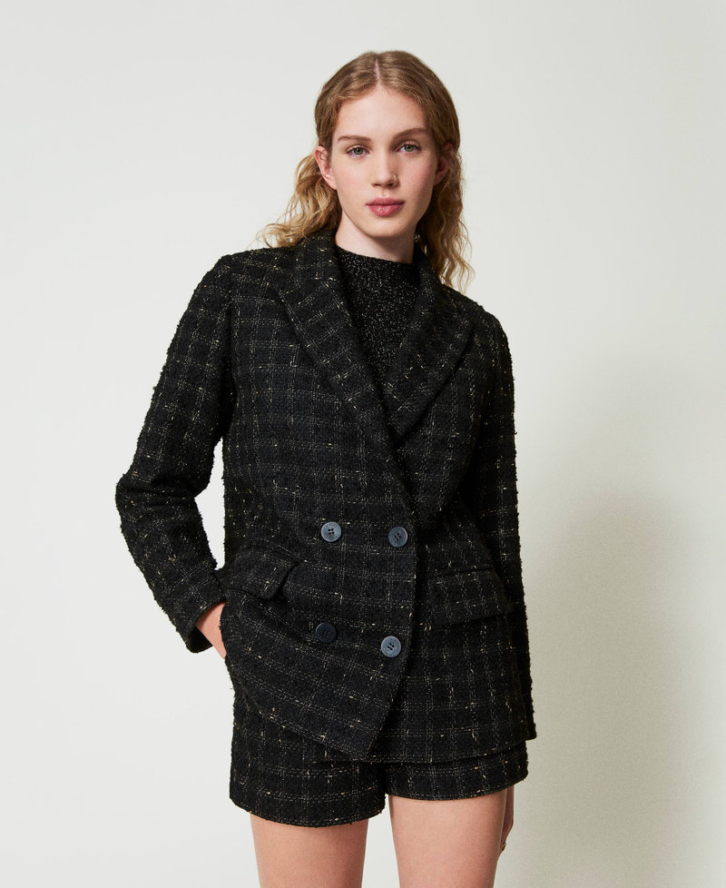 Bouclé blazer with check pattern Black / Gold Bouclè Woman 242TT2154_12009_02