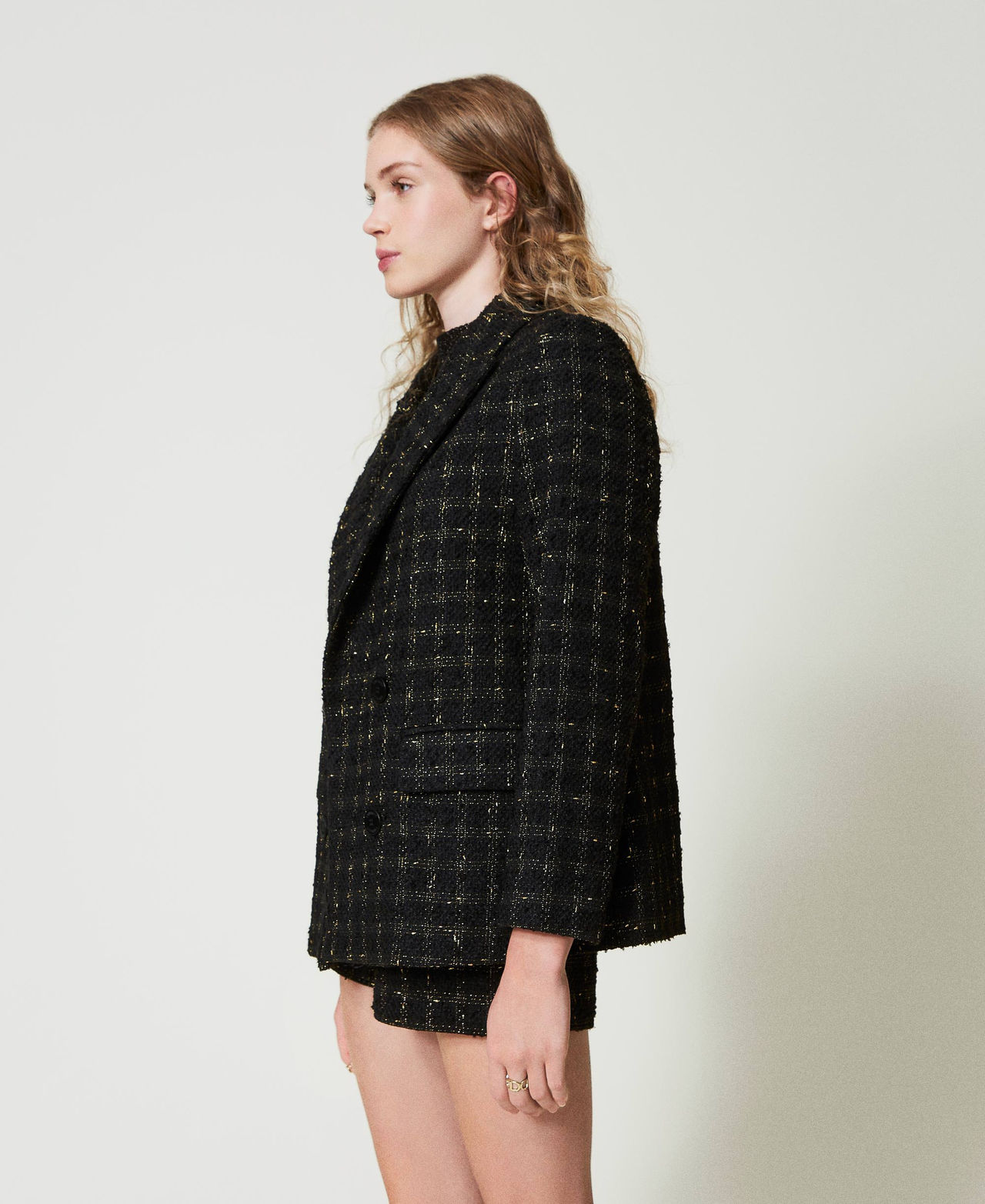 Bouclé blazer with check pattern Black / Gold Bouclè Woman 242TT2154_12009_03