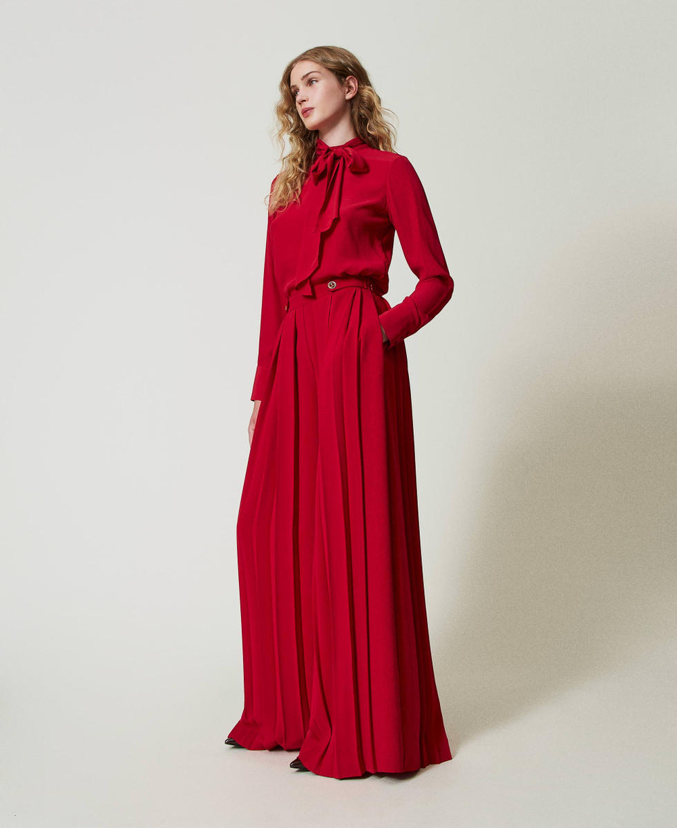 Pleated cr&ecirc;pe trousers with buttons Venetian Red Woman 242TT2172_00740_02