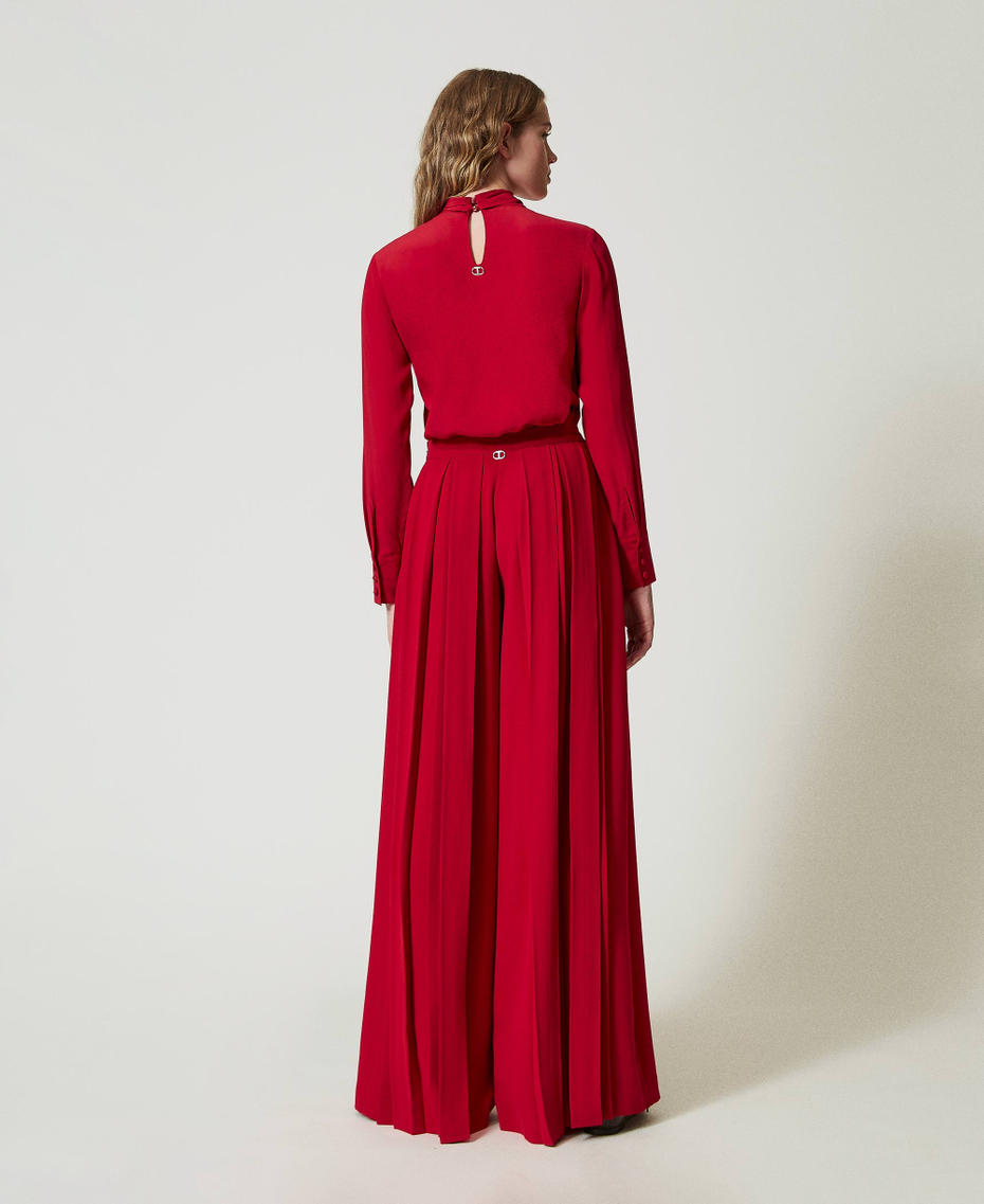 Pleated cr&ecirc;pe trousers with buttons Venetian Red Woman 242TT2172_00740_03