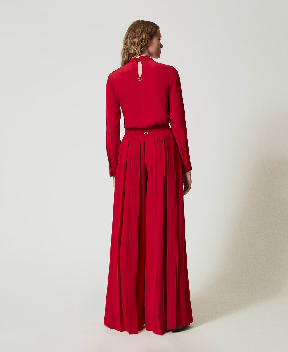 Pleated cr&ecirc;pe trousers with buttons Venetian Red Woman 242TT2172_00740_03