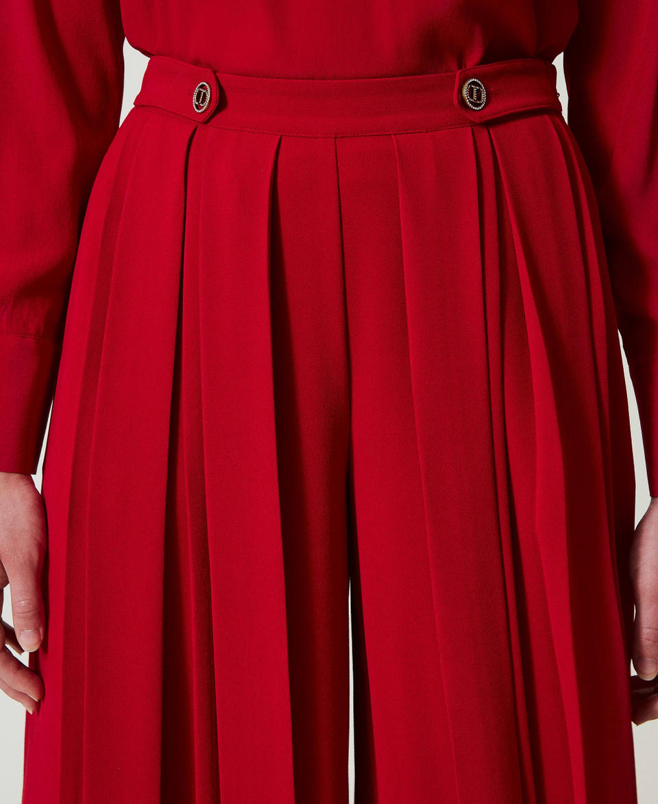 Pleated crêpe trousers with buttons Venetian Red Woman 242TT2172_00740_04