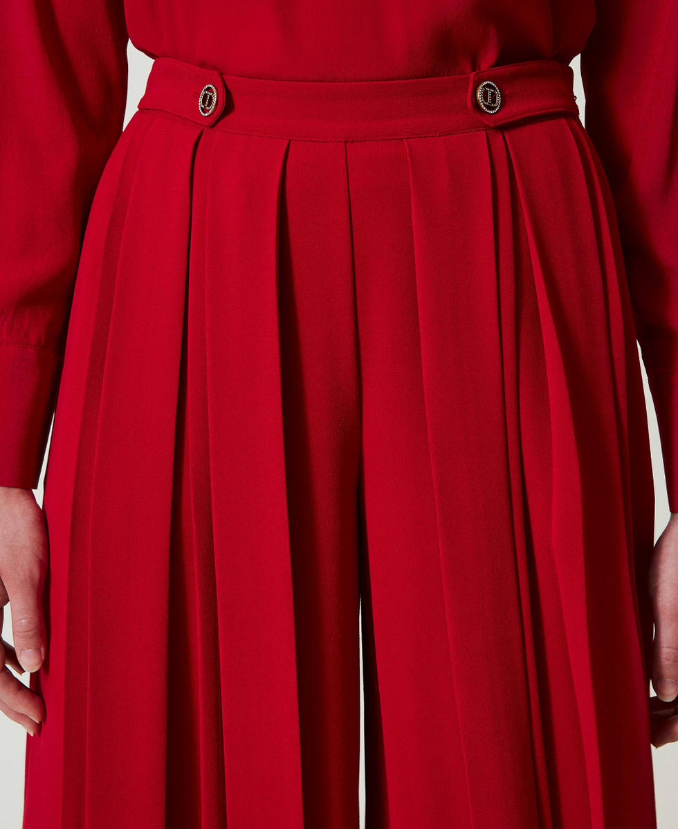 Pleated cr&ecirc;pe trousers with buttons Venetian Red Woman 242TT2172_00740_04