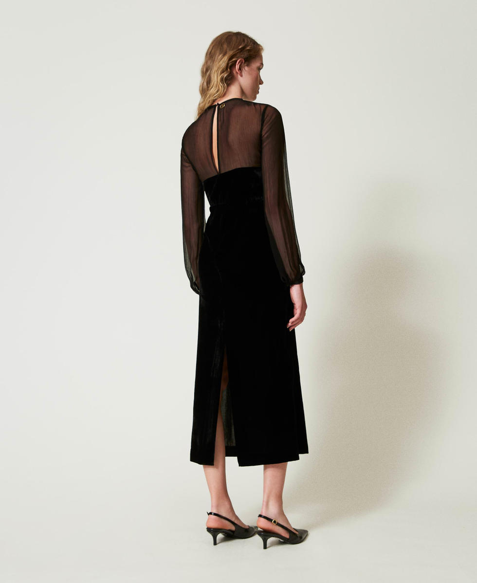 Robe midi en mousseline et velours Noir Femme 242TT2180_00006_03