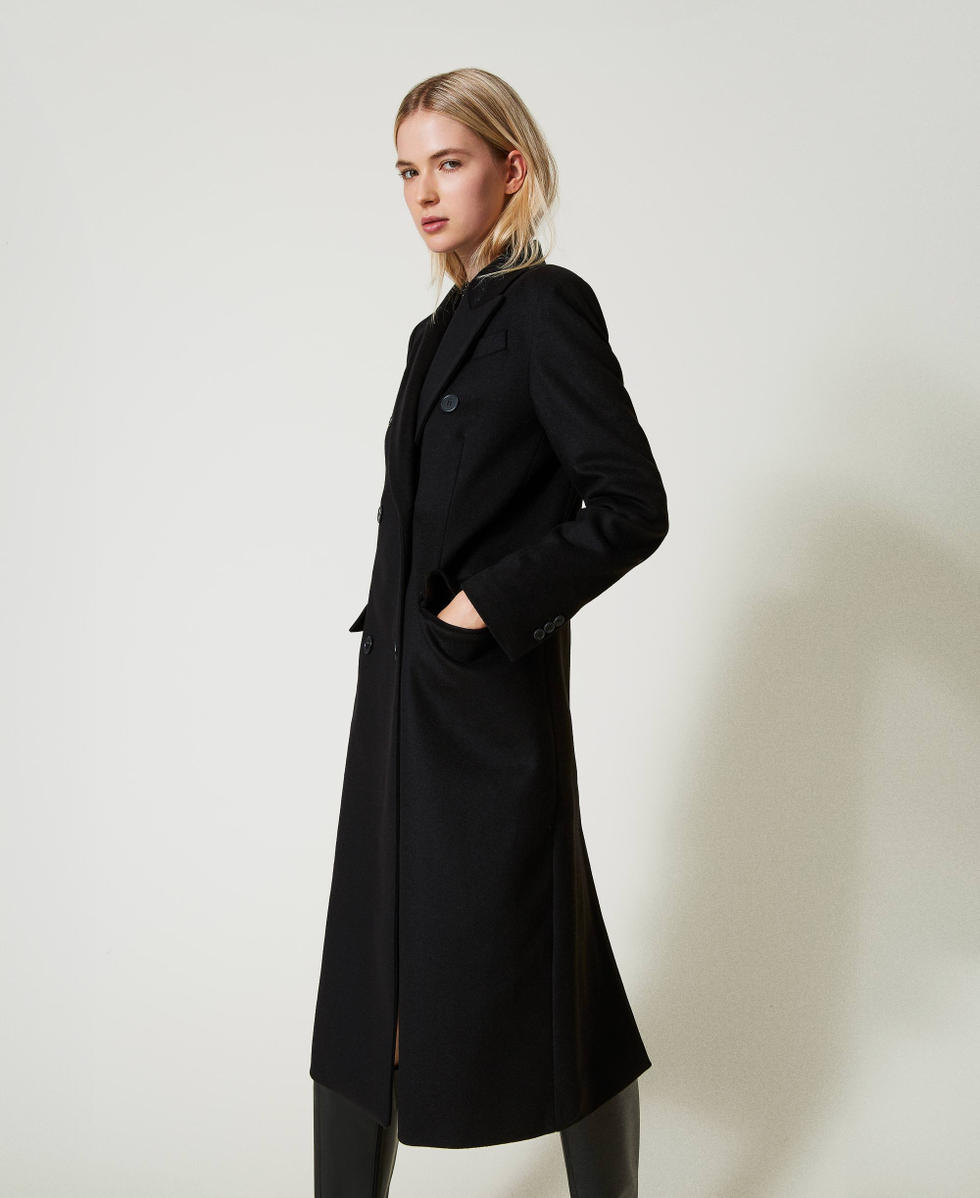Manteau droit en laine melangee Femme Noir TWINSET Milano
