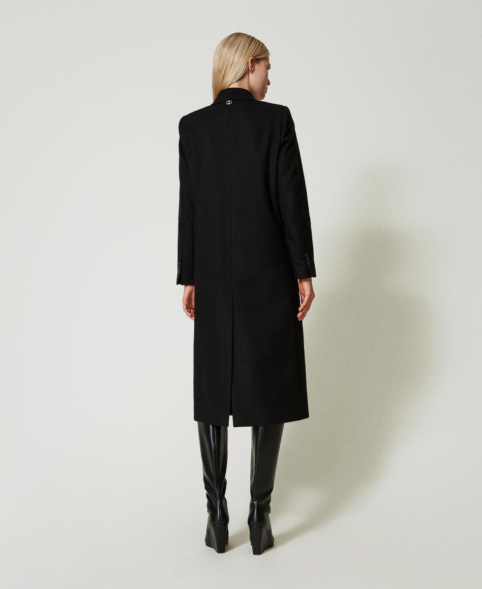 Manteau droit en laine melangee Femme Noir TWINSET Milano