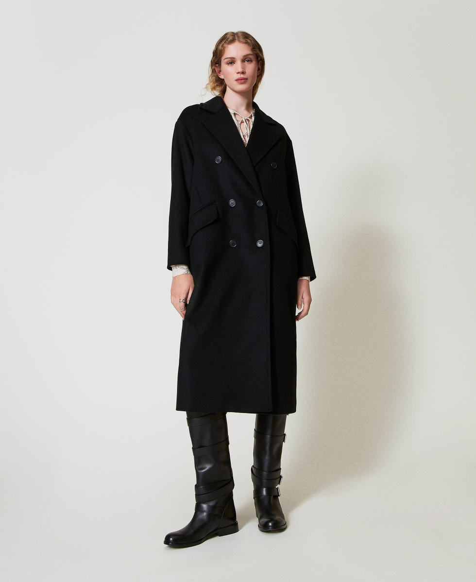 Manteau fluide en laine melangee Femme Noir TWINSET Milano