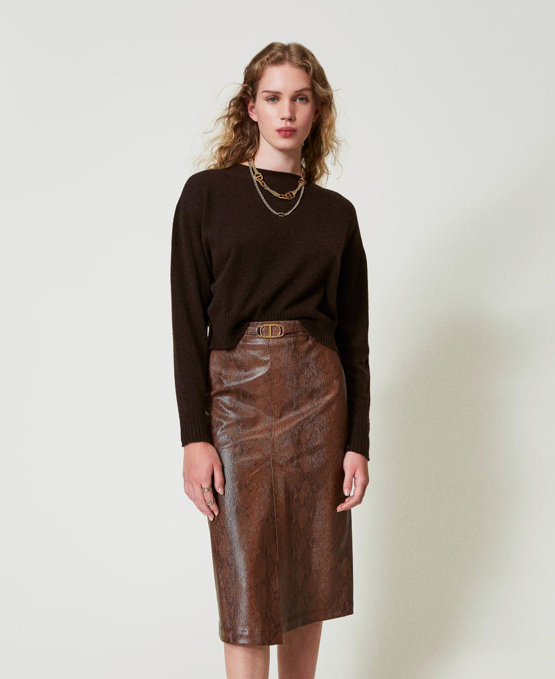 Lizard leather effect midi skirt
