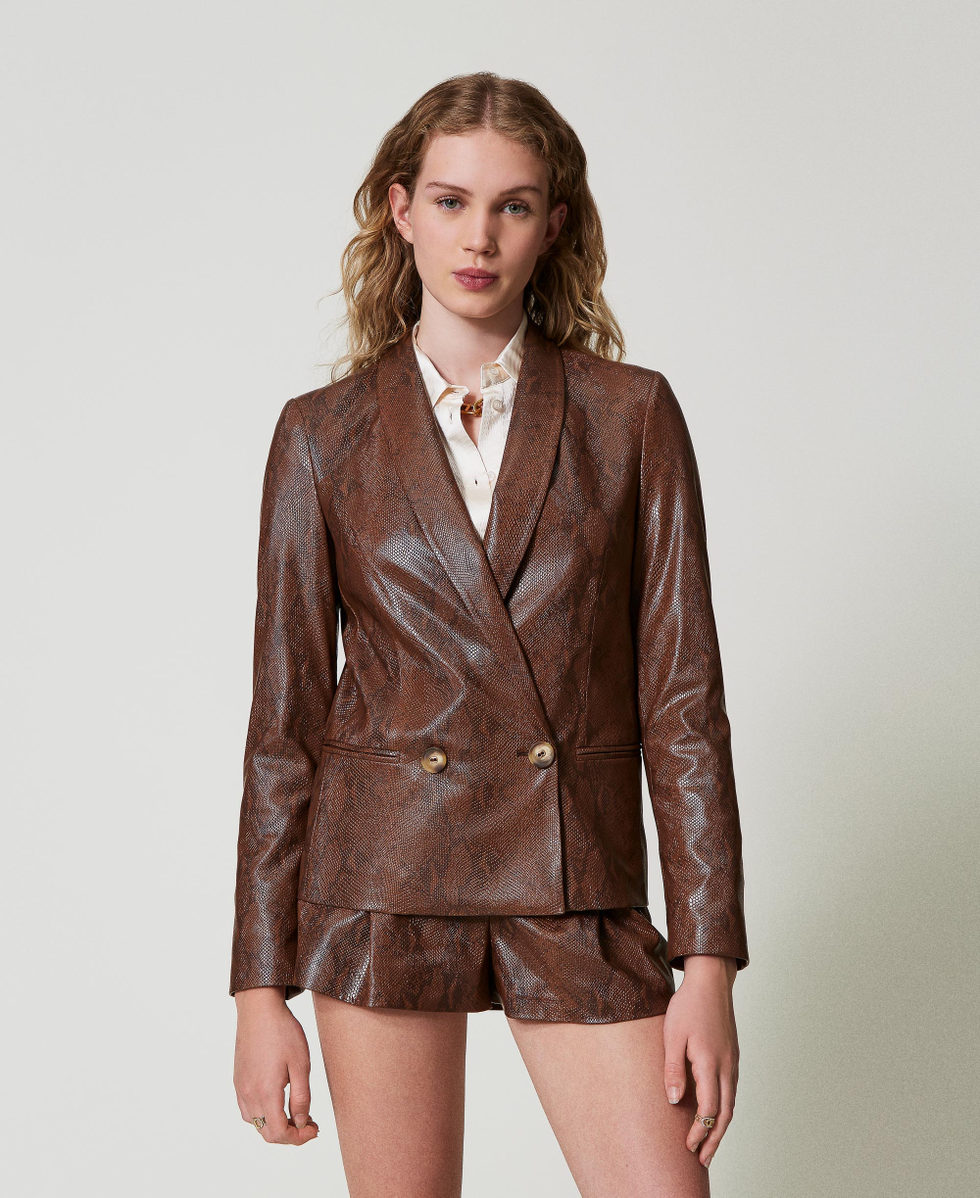 Lizard leather effect blazer Woman Brown TWINSET Milano