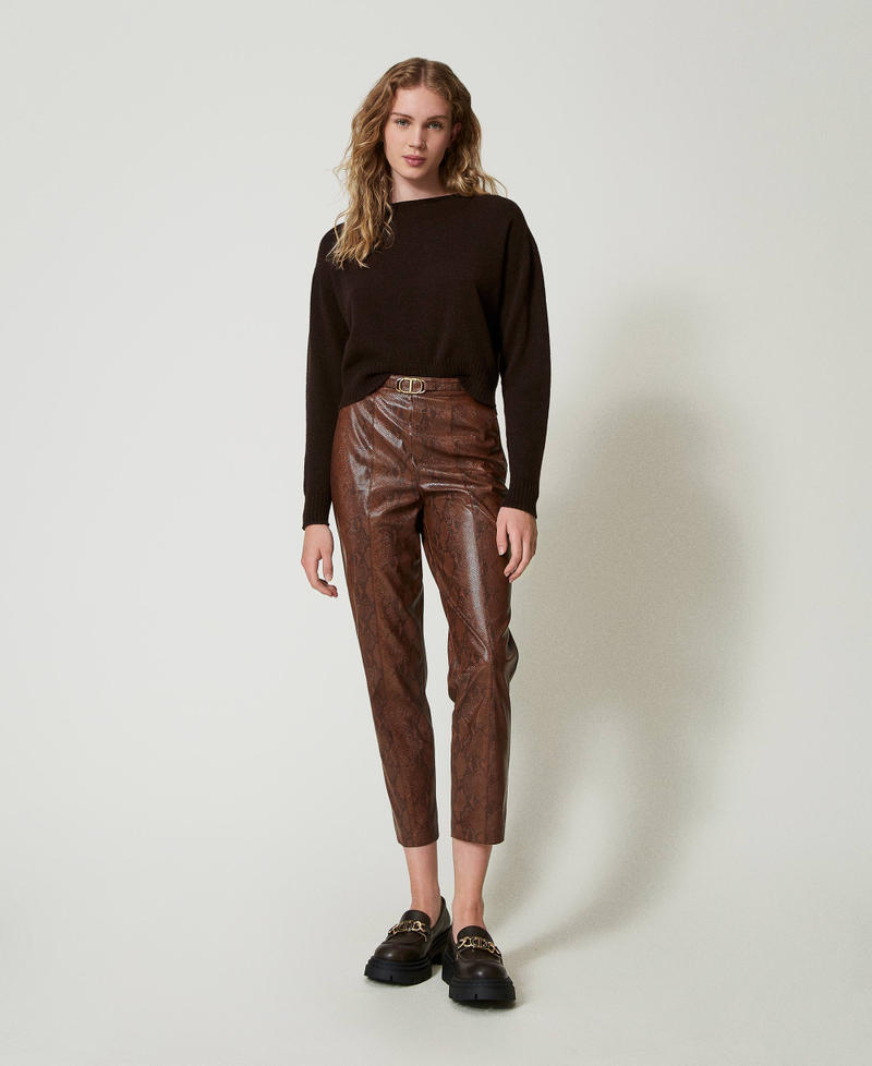 Lizard leather effect cigarette trousers Coffee / Black Lizard Print Woman 242TT2234_12052_01