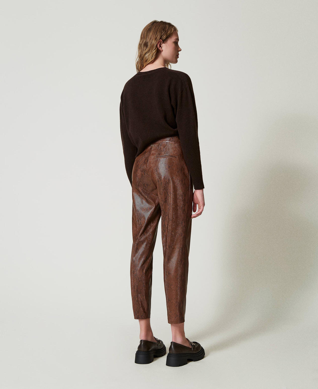 Lizard leather effect cigarette trousers Coffee / Black Lizard Print Woman 242TT2234_12052_03