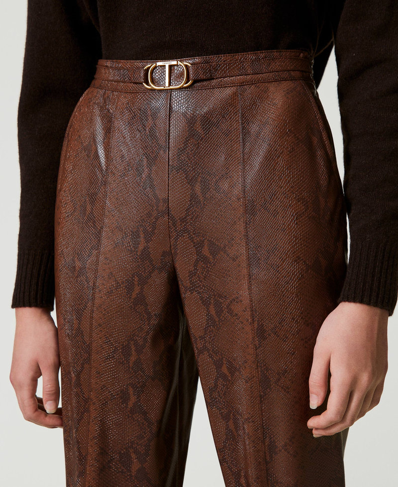 Lizard leather effect cigarette trousers Coffee / Black Lizard Print Woman 242TT2234_12052_04