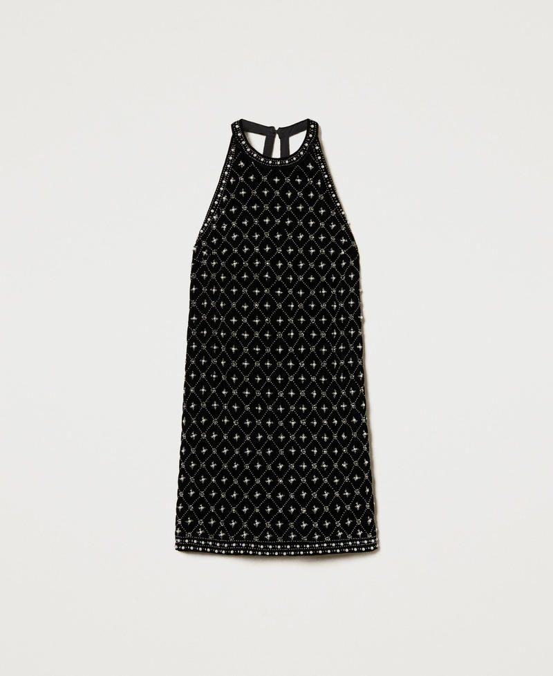Short embroidered velvet halter dress Black Woman 242TT2241_00006_S0