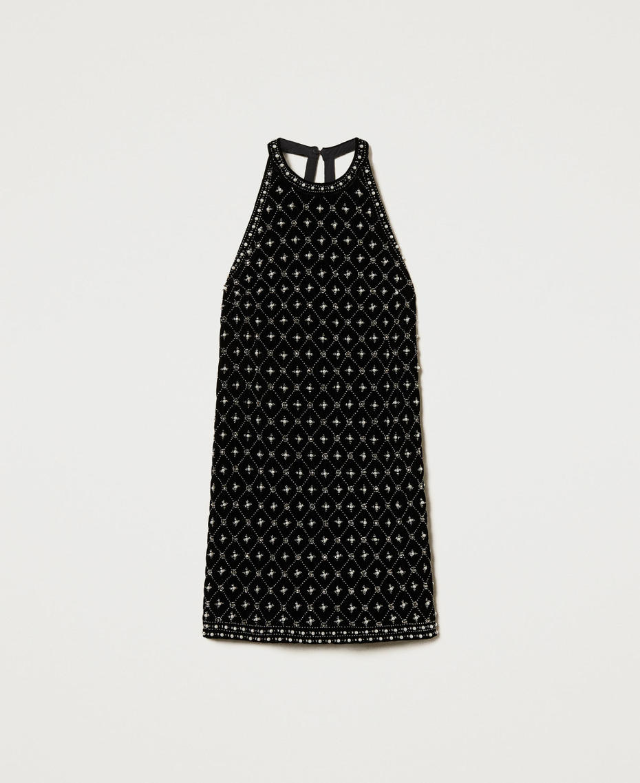 Short embroidered velvet halter dress Black Woman 242TT2241_00006_S0